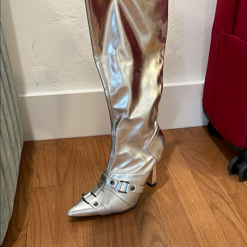 Silver Knee-High Boots